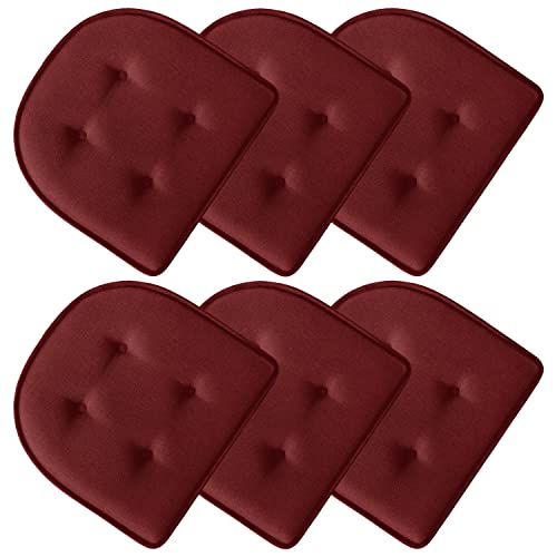 Cozyide U-Shaped Chair Cushions For Dining Chairs 6 Pack, Memory Foam Chair Pads With Tufted Design And Non-Slip Backing, 17" X 16", Burgundy #TOP22