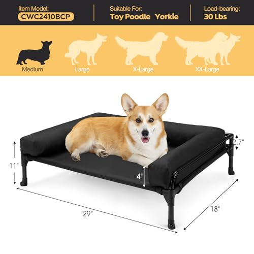 Veehoo Hundeliege Outdoor Kleine Hunde, Kühlendes Erhöhtes Hundebett mit abnehmbarem Bloster, Hundeliege Abwaschbar Hunde Reisebett, Schwarz 74 x 46 x 18cm