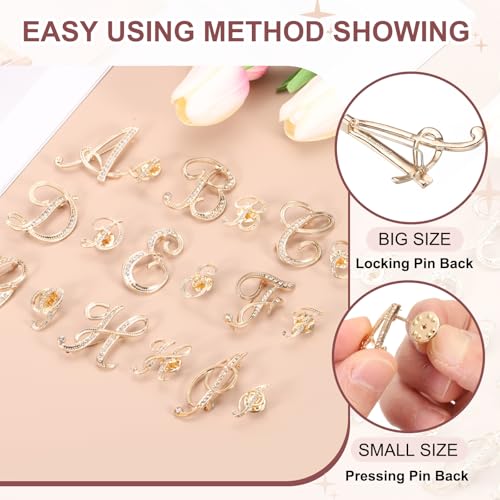 Image of PATIKIL Rhinestone Letter Brooch Pins, Initial Rhinestone Alphabet Letter Lapel Badges Pin for Women Men Suits Dress Coat
