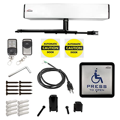Visionis FPC-8523 Slim Electric Automatic Door Opener + Closer for 440lbs Outswing Doors + Built-in Receiver + 2 Wireless Remotes + 1 VIS-7039 Handicap Square Push to Exit Button/Switch with Back Box