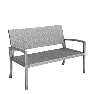 Amopatio Gartenbank Wetterfest, Polyrattan Sitzbank UV-beständig, Gartenmöbel Terrassenbank mit Rückenlehne bis 320kg für 2 Personen Garten, Balkon, Terrasse, 122x60x87cm, Grey