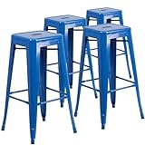 Flash Furniture 4 Pk. 30'' High Backless Blue Metal Indoor-Outdoor Barstool with Square Seat