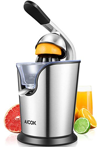 Aicok Electric Citrus Orange Juicer 160W Stainless Steel, Double Reamers, Soft Grip Handle, Easy to Use and Clean, Anti-Drip Spout