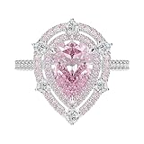 Psiroy 925 Sterling Silver Plated Pear Shaped Simulated Pink Topaz Halo Engagement Wedding Ring for Women Size 7