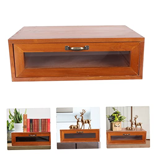 Soporte monitor retro de madera SEWACC con cajones organizadores para escritorio de oficina 4