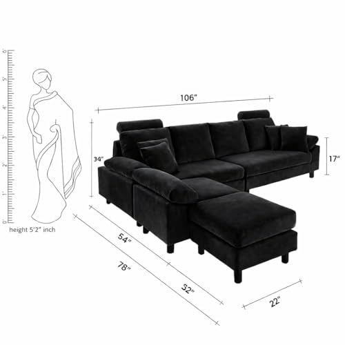 Image of Torque - Ferguson 6 Seater L Shape Sofa Set for Office (Black) | Premium Fabric Interchangeable L Shape 6 Seater Sofa for Living Room Bedroom Furniture| 1 Years Warranty