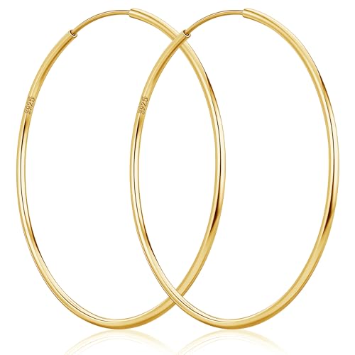 Senteria Thin Gold Hoop Earrings for Women 14k Gold Plated Hoop Earrings Hypoallergenic 925 Sterling Silver Post Lightweight Endless Large Big Gold Hoop Earrings 30/40/50/60/70mm