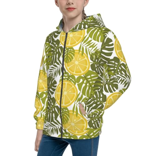 Citrus and Leaves Kids Pullover Hoodies Boys Zip Up Sweatshirts Girls Athletic Clothes with Pocket