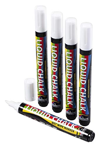 Beaumont Chisel Liquid Chalk Pen, White 5mm (5 Pack) - Easy to Clean, Fine Line Work for Chalkboards, Specials Boards, and A-Frames, Ideal for Restaurants, Cafes