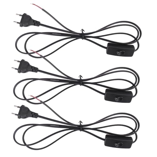 Powice 3 Stück Kabel mit Stecker,Anschlusskabel mit Stecker,1,8m Kabel mit Schalter und Stecker,Kabel mit Schalter,Stecker mit Schalter,Geeignet für Lampen, Tischlampen, Stehlampen(Schwarz)