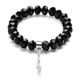 Verpackt in Samtbeutel Morella Damen Bettelarmband mit schwarzen Glasperlen und Charm Anhänger Notenschlüssel in Samtbeutel