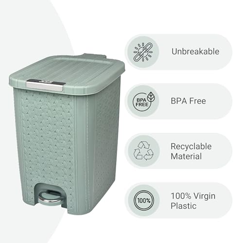 Image of FLAIR Ultra Home Pedal Trash Bin - 8L Medium Dustbin with Inner & Lid | Unbreakable Plastic, Odor Control, Lightweight | Non Garbage Smell | Perfect for Bathroom, Kitchen & Office (Mint Green)