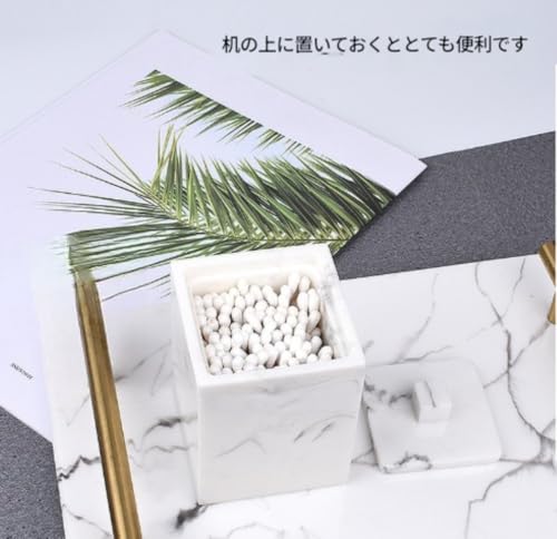Buyira 綿棒収納ボックス バスルームオーガナイザー プラスチック製のつまようじと綿棒の収納バッグ コットンボール容器 大理石の綿棒ボトル 綿棒ジャー 屋外用綿棒 コスメ収納 (ブラック) [3]