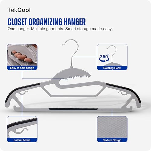Image of TEKCOOL Plastic Clothes Hangers - Space Saving Dry & Wet Hangers with Non-Slip Pads - Heavy Duty Coat, Suit, Underwear, Pants, Shirts - 5 Piece, Grey
