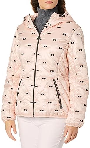 Karl Lagerfeld Paris Women's Sunglass Embroidered Puffer Jacket, Pink, Medium