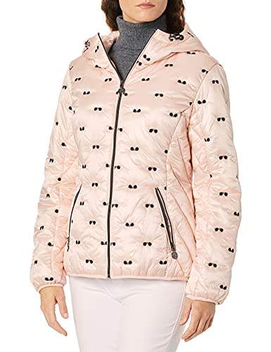 Karl Lagerfeld Paris Women's Sunglass Embroidered Puffer Jacket, Pink, Medium #TOP3