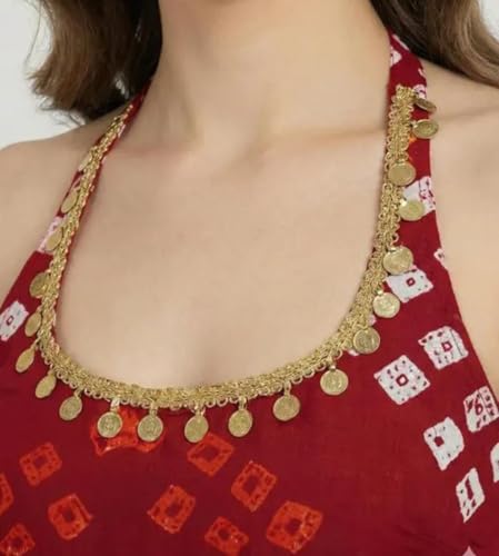 Image of Women's Rayon Bandhani Print Halter Neck Kurti, Red, Embellished Neckline, Ethnic