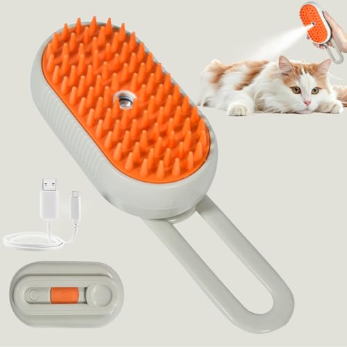 Image of Cat Steam Brush, 4-in-1 Steam Brush For Cats, Electric Misting & Massage Tool For Cat Shedding Control, Gentle Grooming Cleaner, All-in-1 Pet Care Solution (Khaki)