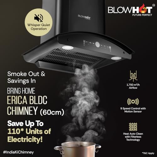 Image of BLOWHOT 60cm 1750 m /h Powerful BLDC Motor Kitchen Chimney With Motion Sensor & Touch Control, Installation Kit, Filterless, Autoclean, 9-Speed Control, 15-Year Warranty (ERICA S BAC MS)