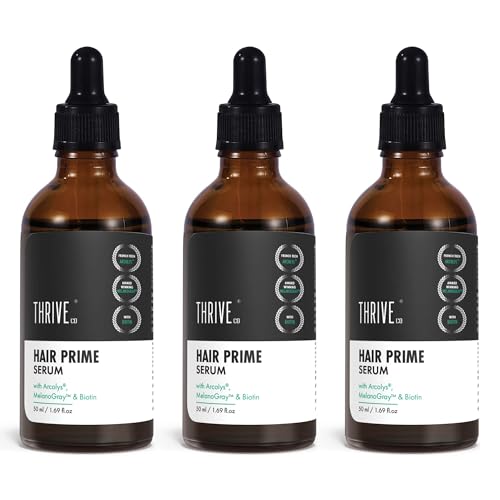 Image of ThriveCo Anti-Grey Hair Prime Serum | Reverses & Limits Hair Greying | Arcolys + Biotin + Black Tea Extract | Light-Weight, Non-Sticky & Odourless | For Men and Women | 50 Ml (Pack of 3)