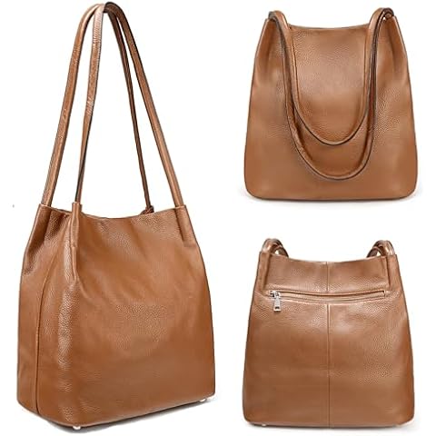 YALUXE Women's Soft Genuine Leather Hobo Handbags Purses Shoulder Bags Bucket Bags with Magnetic Snap Cover