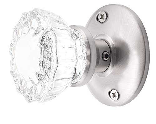 Rousso’s Reproductions Two Crystal Glass French Door Knob Sets With Self-Centering Spindle And All Hardware To Install Knobs On Both Sides Of Two French Doors (Brushed Nickel) #TOP3