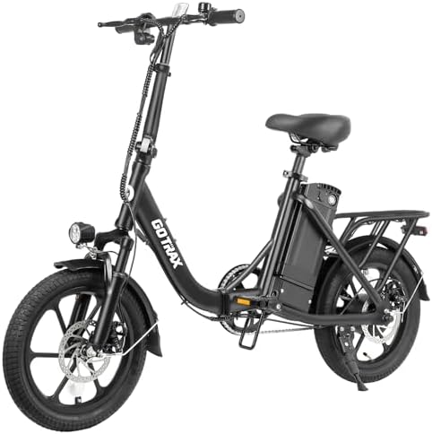 Gotrax NEPHELE 16″ Electric Bike, Max Range 25Miles(Pedal-assist)&Max Speed 15.5Mph, 350W Folding E-Bike with Removable Battery, Front Suspension &Adjustable Seat, Commuter Electric Bicycle for Adults