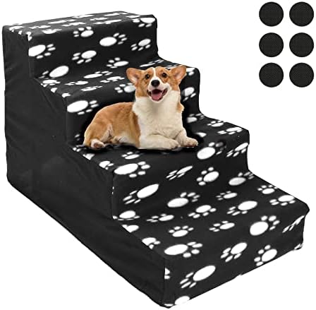 Outamateur Pet Stairs,Dog Steps,Pet Ladder for Small Dogs/Cats,Detachable Plastic Pet Ramp for Reaching Beds and Couches with 1PCS Machine Washable Cover and 6PCS Anti-Slip Stickers (Black-4 Steps)