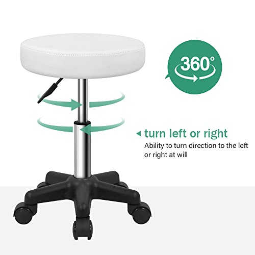 Image of FURWOO Round Rolling Stool Height Adjustable Stool with Wheels for Spa Salon Massage White