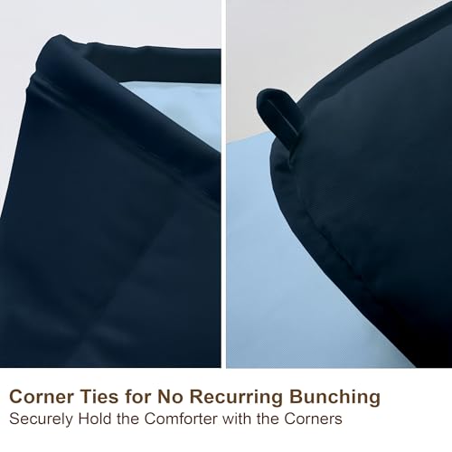 Image of Bed Comforter - Double Size - Navy Blue & Light Blue - 300 GSM Quilt Blanket Rajai - Winter Warm Down Alternative Duvet Insert with Corner Ties