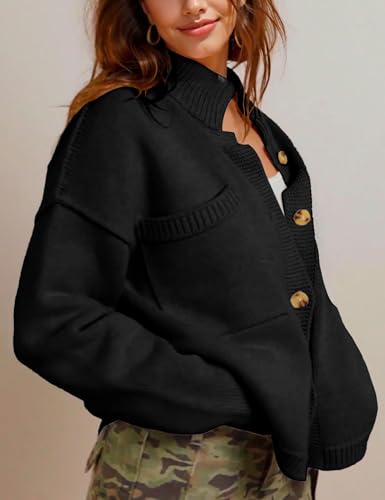 Image of hathne Cardigan Sweaters for Women Trendy Oversized Open Front Button Short Cardigan Jackets Fall Winter