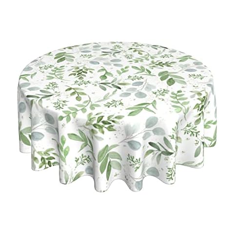 Farmhouse Green Leaf Tablecloth Round 60 Inch Watercolor Spring Floral Tablecloth Wrinkle Resistant Washable Table Cover Table Cloth for Kitchen Dining Room Holiday Party Picnic Patio Cover