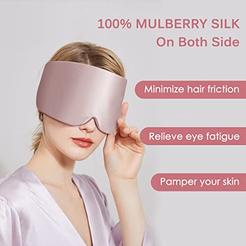 100% Mulberry Silk Sleep Mask Eye Mask For Man And Woman With Adjustable Headband, Full Size Large Sleep Mask & Blindfold For Total Blackout For All Night Sleep, Travel & Nap- Light Plum #TOP1
