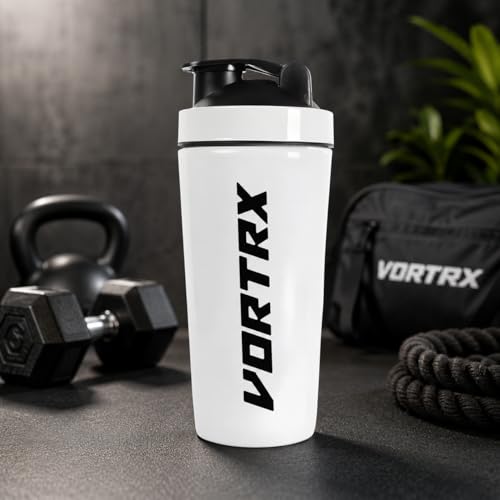 Image of Stainless Steel Shaker Bottles For Gym | 100% Leakproof BPA-Free Protein Shaker Bottle With Whisk Ball | Perfect for Protein, Pre-Workout, Creatine | Metal Shaker 750ml - White