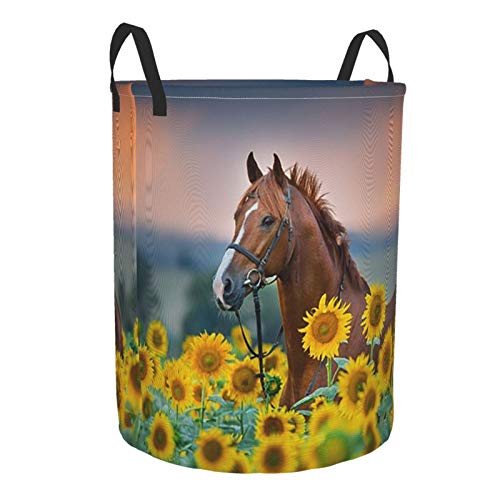 Kiuloam Horse Sunflowers 19.6 Inches Large Storage Basket With Handles Collapsible Portable Laundry Fabric Hampers Tote Bag For Toys Clothing Organization #TOP1