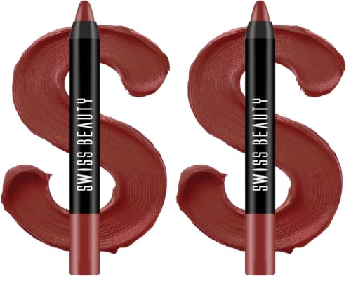 Image of Swiss Beauty Matte Long Lasting Stay Maxx Lip Crayon Lipstick | Matte Finish | 12-Hour Stay | Smudge Proof | Lightweight | Shade-Artist Nude, 3.5g (Pack of 2)