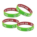 4 Pcs Silicone Wristbands,Rubber Wristbands Bracelet for Autism Aids,Silicone Wrist Wristband Children Emotions Resources Emotion Boys for Men Women Teens Mental Health Education Supplies(Green&Red)