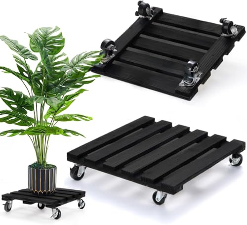 Duscdesp Lot de 2 rouleaux de plantes carrés de 30 cm - Planche à roulettes en bois avec roues verrouillables à 360° - Zone pour charges lourdes - Soucoupe avec...