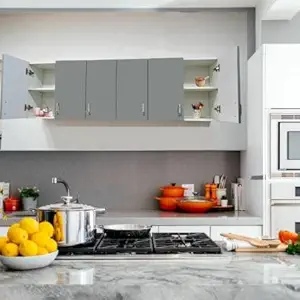 NISHAL Furniture Modular Kitchen Wall Unit Plywood Sunmica Kitchen Storage Cabinet (Finish Color - Grey & White, Pre-Assembled)