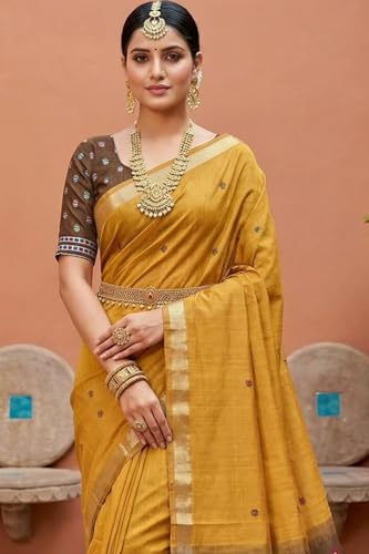 Image of SGF11 Women's Soft Cotton Linen Silk Saree With Unstitched Blouse Piece