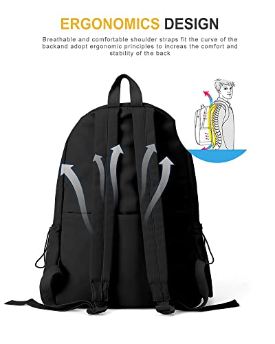 Vecave School Backpack Black Waterproof Bookbag Casual Lightweight Travel Rucksack Daypack Backpacks For Men Women College High School Bags Backpack For Boys Girls Teens #TOP4