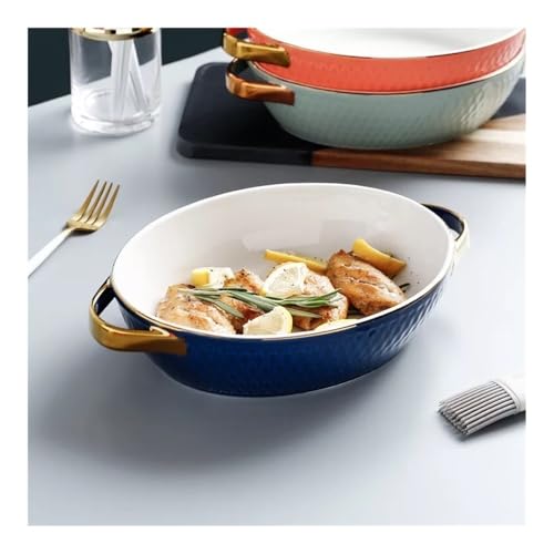 Plat rectangulaire de cuisson bleu micro-ondes avec bords dorés élégants - 4