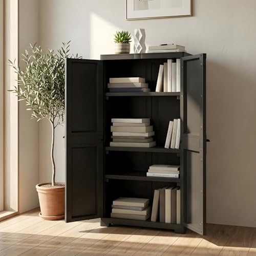 Image of Nilkamal Freedom FMM 4 Shelves Plastic Bookshelf with 3-Year Warranty| Multipurpose Storage Cabinet & Book Rack for Home | Durable, Easy-Clean | Living Room & Bedroom Organiser | Charcoal Grey