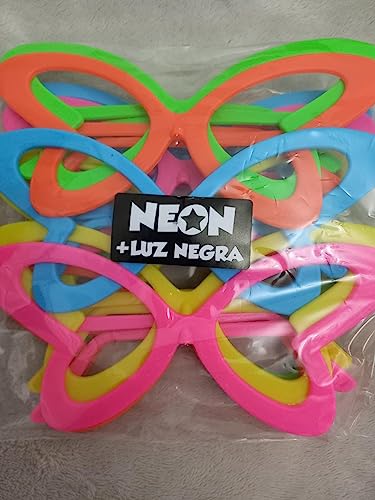 kit 10 óculos neon borboleta para festa balada
