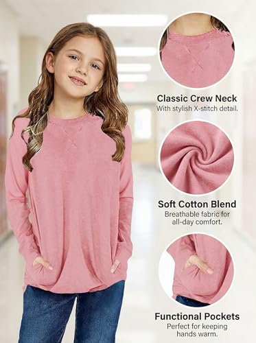 Image of SELINK Girls Big Kids Long Sleeve Striped Color Block Pocket Tees | Casual Loose Fit With Side Pockets,Soft Stretch Polyester Blend For Big Girls Daily&Back To School Wear