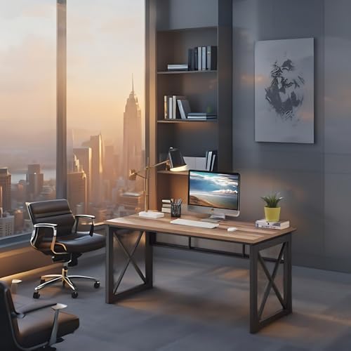 Image of TEKAVO Perforted Computer Table for Home & Office | Front mesh Design | Work & Study Table for Home | Brown Wood & Metal | 100 x 60 x 75 CM | DIY Assembly
