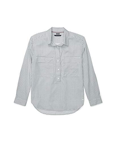 Tommy Hilfiger Women's Adaptive Dot Pattern Shirt with Magnetic Buttons, Bright White-PT/CORE Navy, S