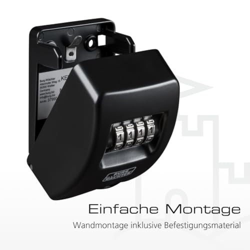 Burg Wächter Schlüsseltresor mit 4-stelligem Zahelncode für außen und innen, Sicher, Wandmontage, Key Safe 10 SB, Schwarz, KeySafe 10, Außen: 85x61x39mm (HxBxT)