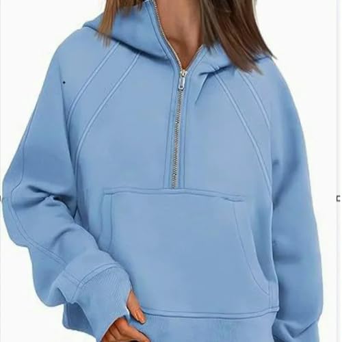 Pull court à capuche et fermeture éclair gris clair M