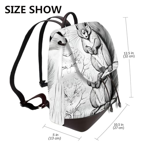 Sac à dos en cuir avec imprimé écureuil original, sacoche noire robuste taille unique